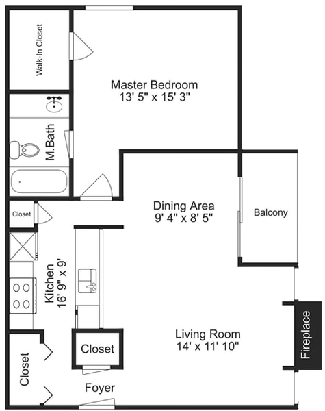 A One Bedroom / One Bath unit with 1 Bedrooms and 1 Bathrooms with area of 710 sq. ft