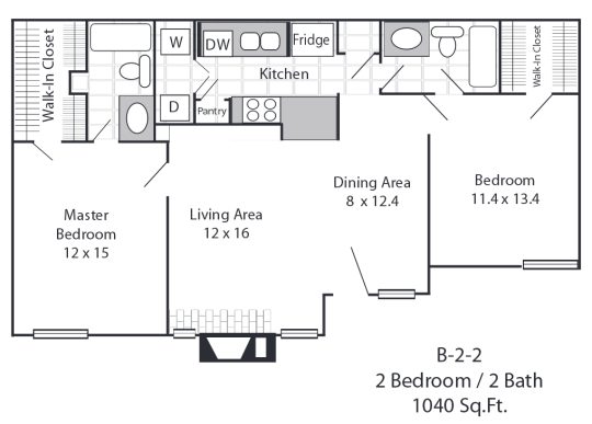 floor plan for a two bedroom apartment at The Cooper Park Apartments